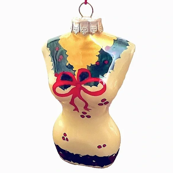 Inside Art bust form Christmas ornament hand painted holly bow limited edition - Picture 7 of 7